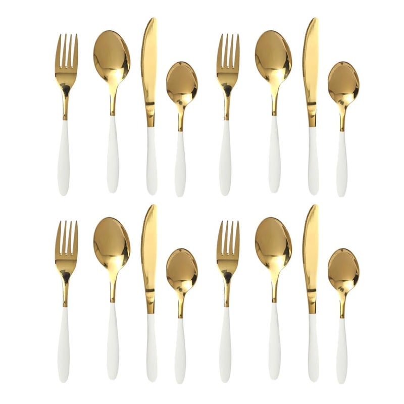 SOBHYS Cutlery Set 16-Piece (4x4) – Stainless Steel Flatware, Heavy & Thick, Luxury Dining Set– White & Gold - Image 1
