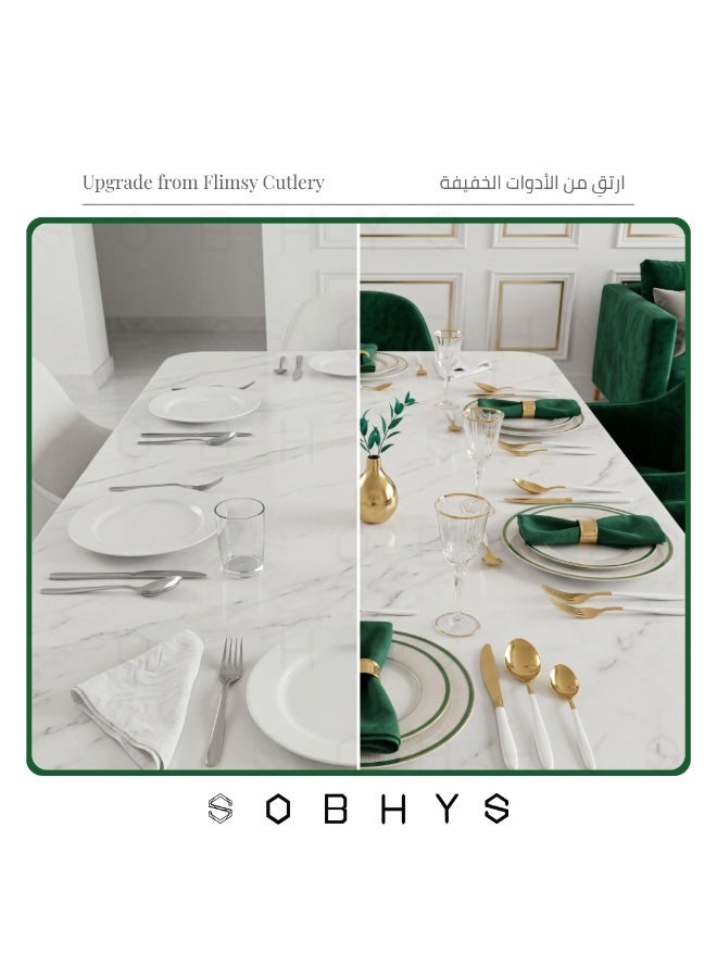 SOBHYS Cutlery Set 16-Piece (4x4) – Stainless Steel Flatware, Heavy & Thick, Luxury Dining Set– White & Gold - Image 5