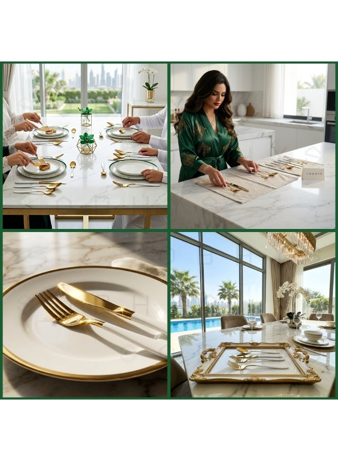 SOBHYS Cutlery Set 16-Piece (4x4) – Stainless Steel Flatware, Heavy & Thick, Luxury Dining Set– White & Gold - Image 3