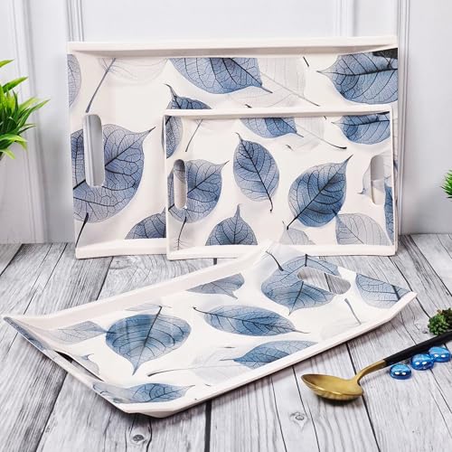 UPC U.P.C. Melamine Tray Set for Serving/Serving Tray Set of 3/ Premium Rectangular Printed Tray for Serving/Multi-Use Nashta Plate (Small, Medium & Large) - Image 1