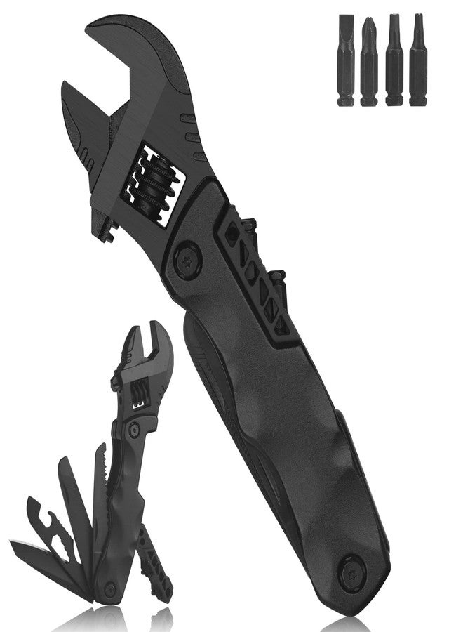 YOUMI Multitool Wrench, Adjustable Wrench with Flathead Phillips Screwdriver, Nail File, Bottle Can Opener, Screwdriver reservoir, Multifunctional Purpose Stainless Steel Tool (black) - Image 1