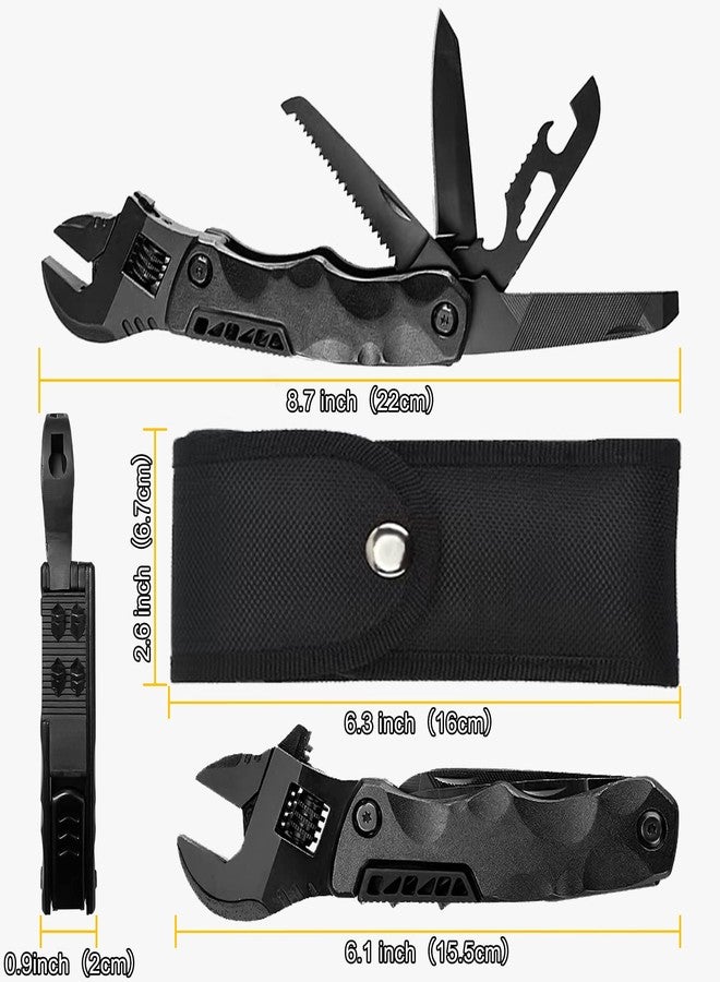 YOUMI Multitool Wrench, Adjustable Wrench with Flathead Phillips Screwdriver, Nail File, Bottle Can Opener, Screwdriver reservoir, Multifunctional Purpose Stainless Steel Tool (black) - Image 2