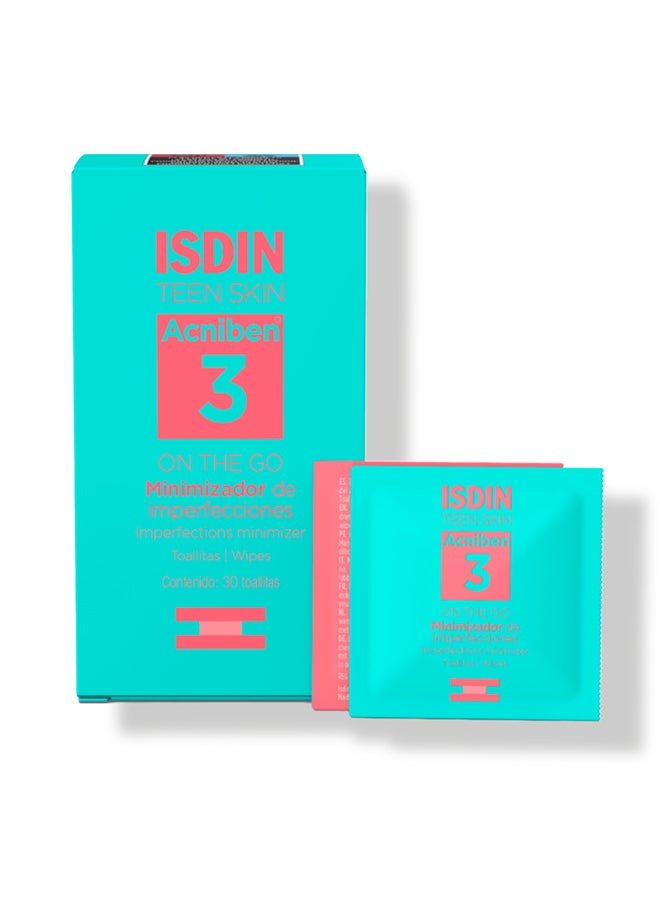 ISDIN Acniben On The Go Facial Wipes [30 Units] – Portable Cleansing Wipes Infused With Salicylic Acid To Refresh Oily And Acne-Prone Skin - Image 1