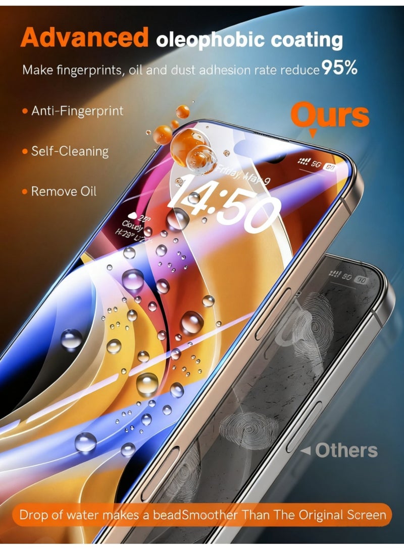 اووكاي [عبوة من قطعتين] واقي شاشة لهاتف iPhone 17 Pro Max مع واقي عدسة الكاميرا، زجاج مقسّى مقاوم للكسر [مضاد لبصمات الأصابع] [صلابة 9H] [تركيب تلقائي لإزالة الغبار] [خالٍ من الفقاعات] - Image 3