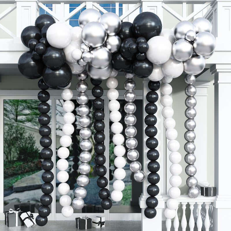 Govpy Black White and Gold Linking Balloons, 90PCS Black Gold and White Balloon Arch, Metallic Silver Quick Linked Connecting Balloon for Wedding Birthday Baby Shower Graduation New Year Party Decorations - Image 3