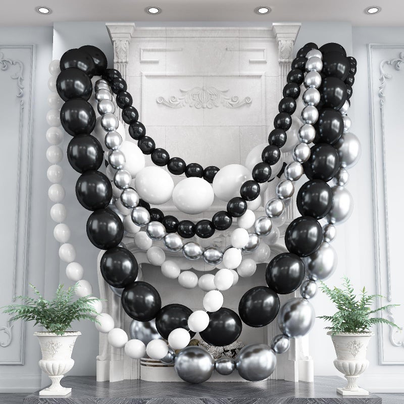 Govpy Black White and Gold Linking Balloons, 90PCS Black Gold and White Balloon Arch, Metallic Silver Quick Linked Connecting Balloon for Wedding Birthday Baby Shower Graduation New Year Party Decorations - Image 1