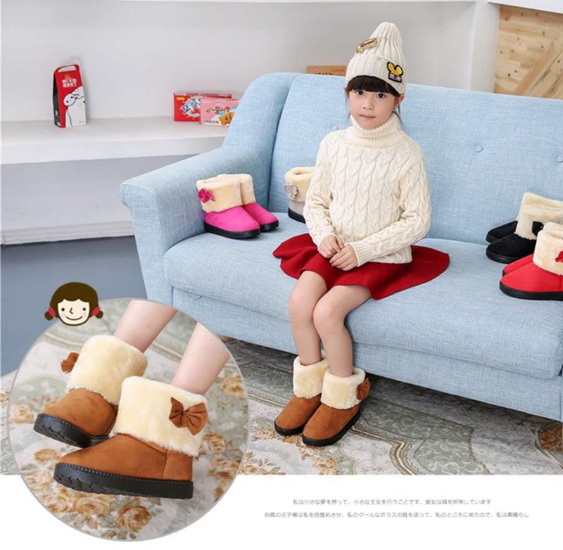 DADAWEN Baby's Girl's Toddler Fashion Cute Bowknot Fur Lining Princess Warm Snow Boots Brown US Size 5 M Toddler - Image 5