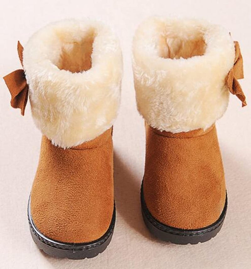 DADAWEN Baby's Girl's Toddler Fashion Cute Bowknot Fur Lining Princess Warm Snow Boots Brown US Size 5 M Toddler - Image 3