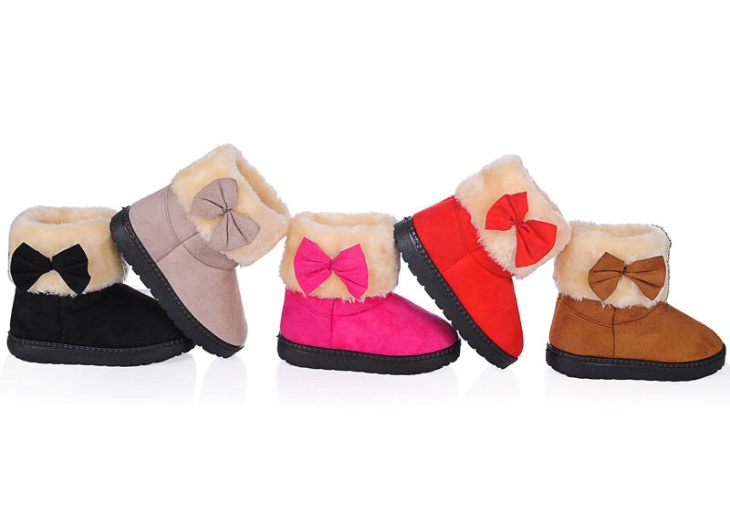 DADAWEN Baby's Girl's Toddler Fashion Cute Bowknot Fur Lining Princess Warm Snow Boots Brown US Size 5 M Toddler - Image 2