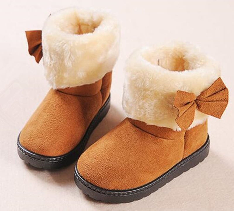 DADAWEN Baby's Girl's Toddler Fashion Cute Bowknot Fur Lining Princess Warm Snow Boots Brown US Size 5 M Toddler - Image 4