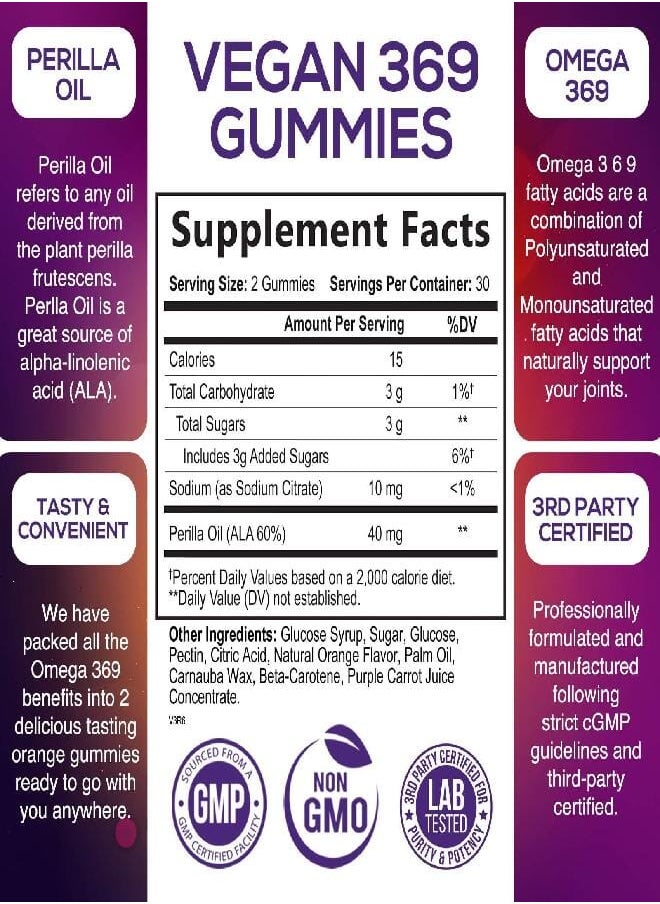 Nature's Nutrition - Omega 3 6 9 Vegan Gummies - Triple Strength Omega 3 Supplement Essential Oil Gummy - Omega 369 Heart Support and Brain Support for Women, Men & Pregnant Women, Non-GMO, Orange Flavor - 60 Gummies - Image 1