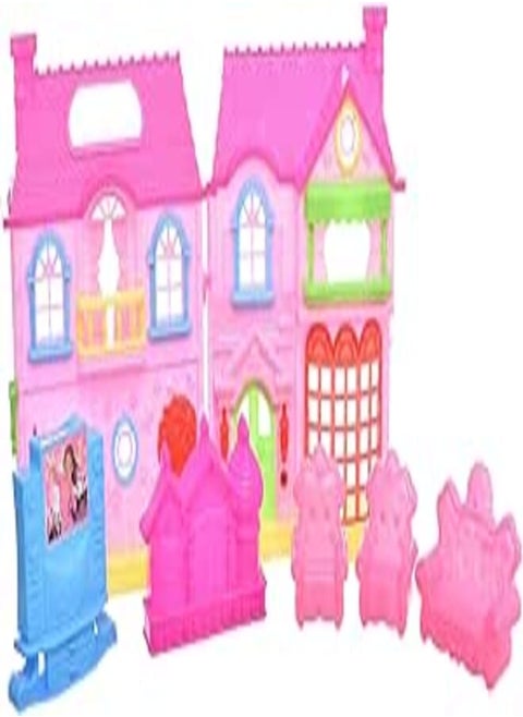 Plastic Family House Kit Contains Three Doll With Brilliant Light And Analog Sound Add More Entertaining For Kids Set Of 13 Pieces - Multi Color