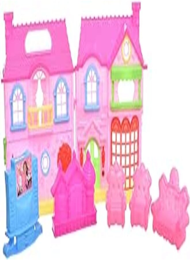 null - Plastic Family House Kit Contains Three Doll With Brilliant Light And Analog Sound Add More Entertaining For Kids Set Of 13 Pieces - Multi Color - Image 1