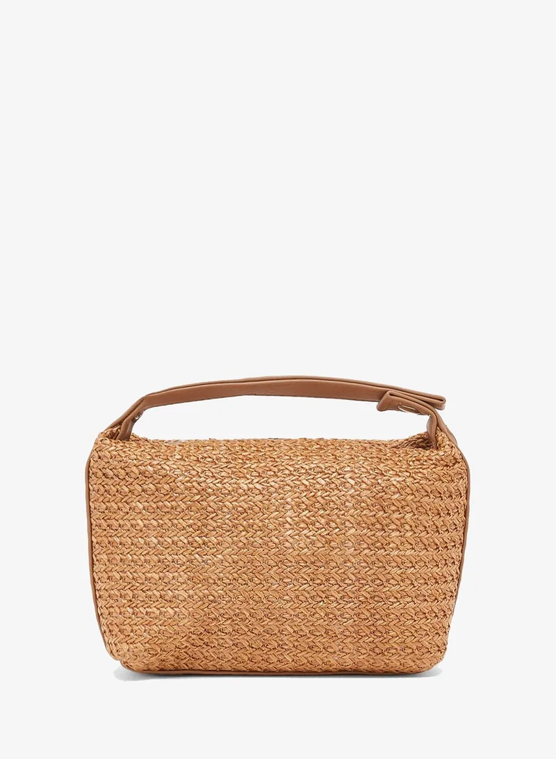 Ginger raffia textured top handle bag