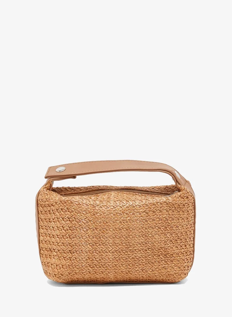 Ginger raffia textured top handle bag