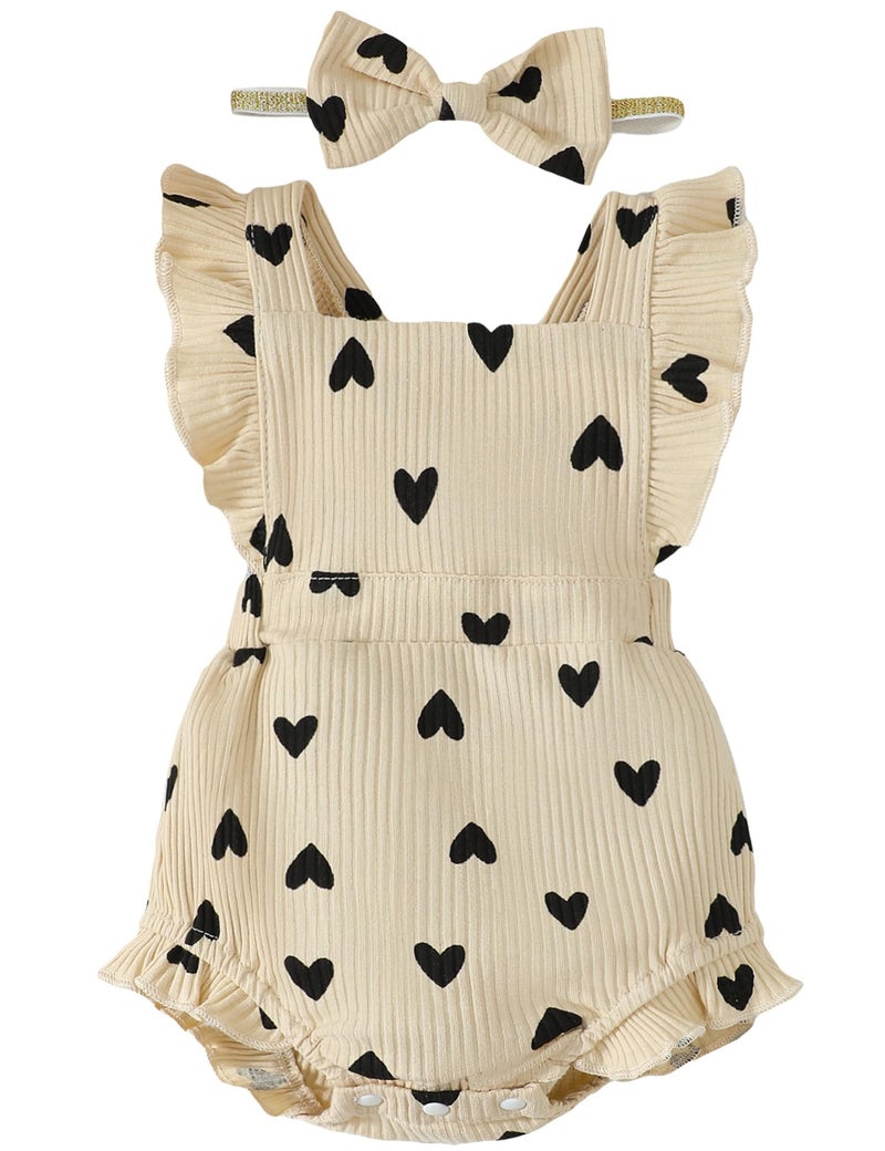 Fullfamous Infant Baby Girl Clothes Outfits Romper Spring Summer Clothing Onesie Bodysuit Jumpsuit ropa de bebe niÃ±a Ecru with Heart 0-3 Months - Image 1