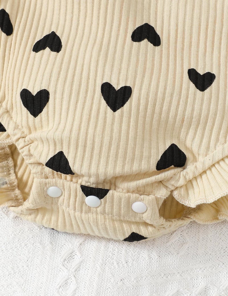 Fullfamous Infant Baby Girl Clothes Outfits Romper Spring Summer Clothing Onesie Bodysuit Jumpsuit ropa de bebe niÃ±a Ecru with Heart 0-3 Months - Image 5