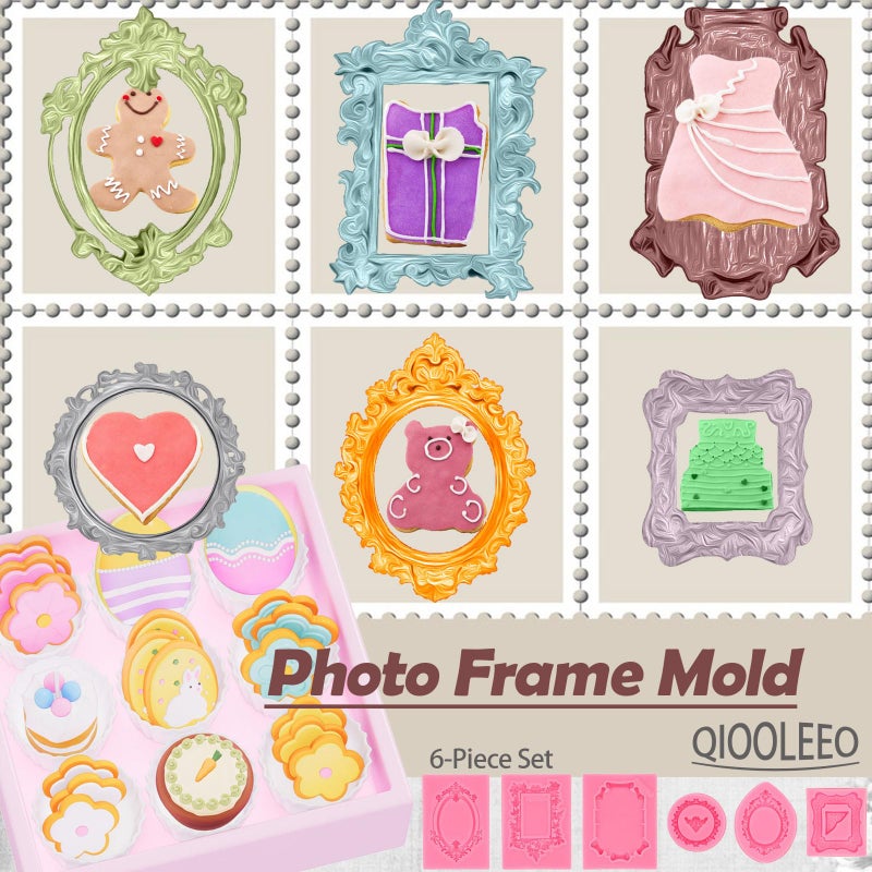 QIOOLEEO 6 PCS Baroque Frame Molds Silicone, Picture Frame Chocolate Mold and Resin Frame Mold for Fondant, Clay Molds for Crafts, Cake Decorating, Cupcake Topper, Chocolate, Candy, Polymer Clay - Image 3