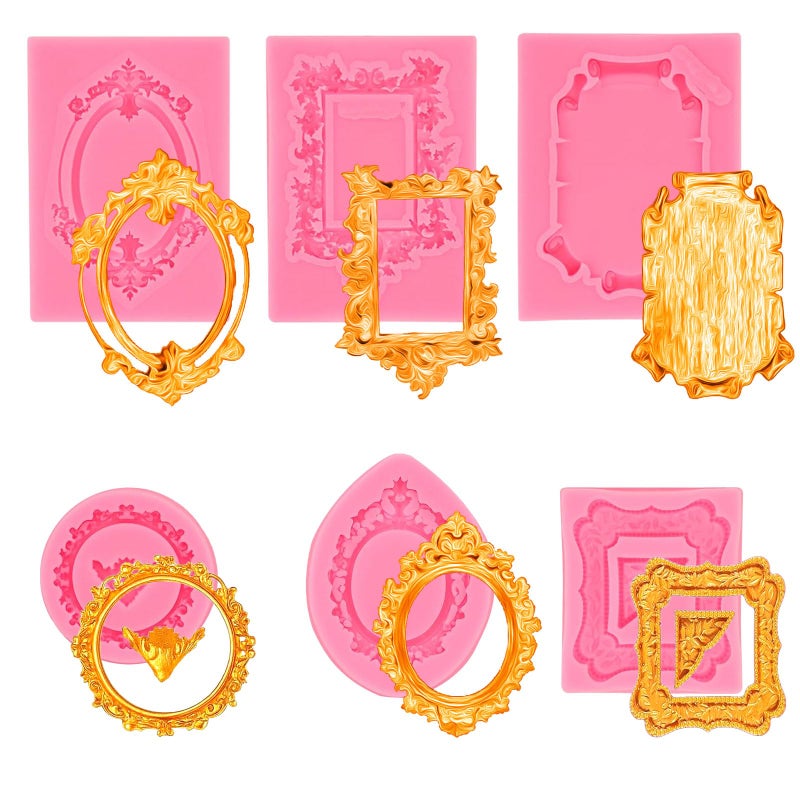 QIOOLEEO 6 PCS Baroque Frame Molds Silicone, Picture Frame Chocolate Mold and Resin Frame Mold for Fondant, Clay Molds for Crafts, Cake Decorating, Cupcake Topper, Chocolate, Candy, Polymer Clay - Image 1