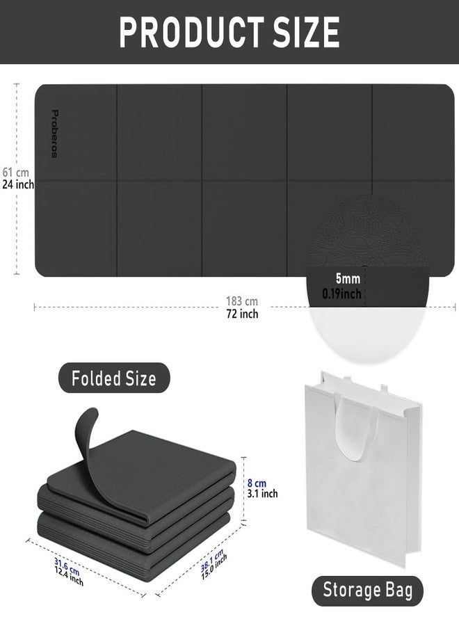 برو بيروس بساط يوغا قابل للطي من بروبيروس® مع حقيبة حمل، مصنوع من مادة TPE مانعة للانزلاق، سمك 5 مم، مقاس 72 × 24 بوصة، أسود، بساط تمارين محمول وصديق للبيئة للمنزل، الصالة الرياضية، السفر، مناسب للرجال والنساء، تمارين البيلاتس، تمارين اللياقة البدنية - Image 2
