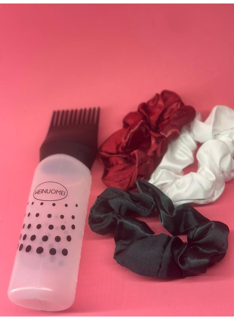 Generic hair tie set 3PCs Hair Scrunchies satin for women + Travel Bottles, 1PC Spray Bottle 30ml Fine Mist Spray Bottle  Plastic Sprayer Bottle may vary color - Image 1
