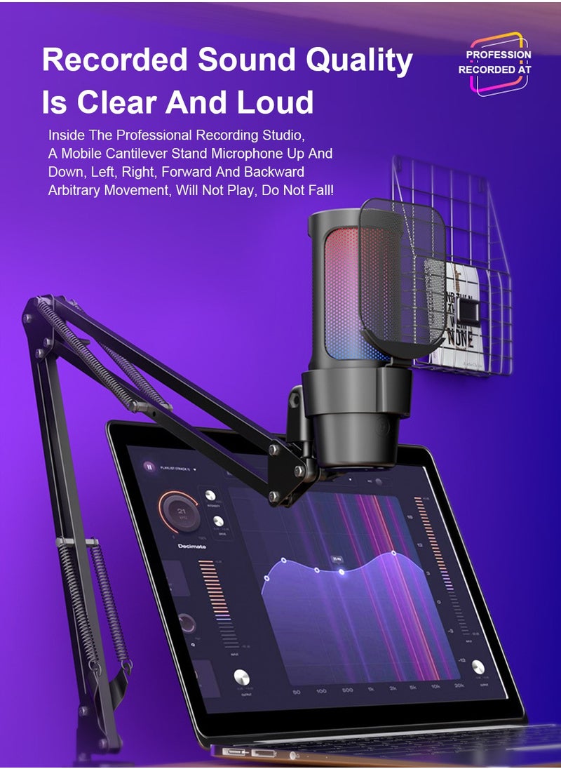FlashHawk Gaming USB Microphone with Boom Arm and Pop Filter,Recording USB Condenser Mic for Gaming for PS4/5 PC Gamer Youtuber Streaming  - Image 4