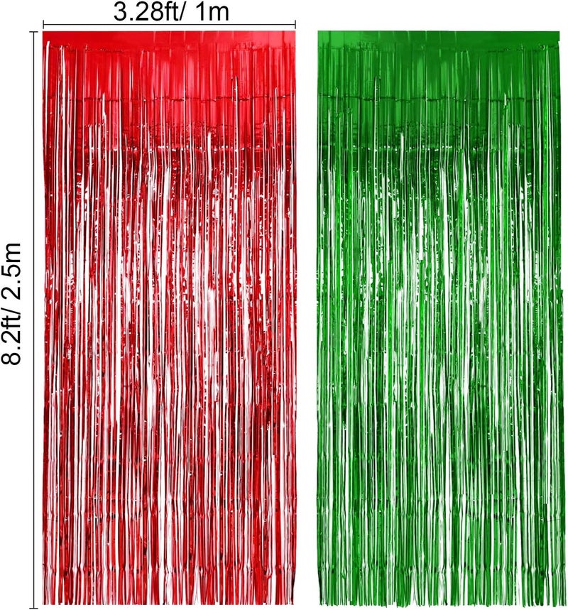 Konsait مجموعة كونسيت 4 من ستائر الفويل المتلألئة خلفية صور عيد الميلاد ستارة معدنية حمراء وخضراء لزينة حفلات عيد الميلاد واحتفالات أعياد الميلاد - Image 2