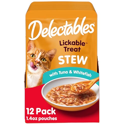 Hartz Delectables Stew Lickable Wet Cat Treats for Adult & Senior Cats, Tuna & Whitefish, 12 Count - Image 1