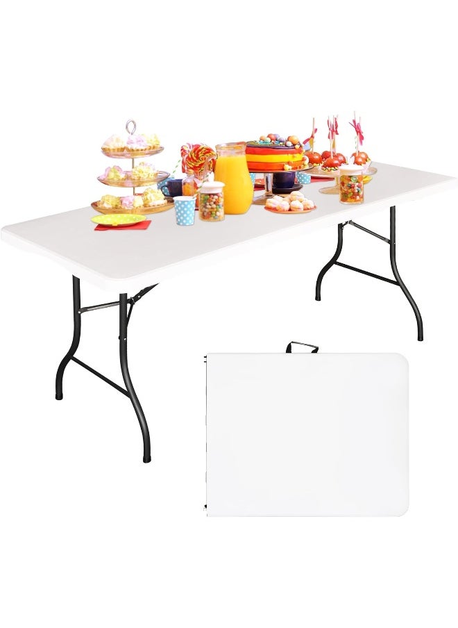 MOMENT [1.8M] Foldable Lightweight Trestle Outdoor Camping Tables, Heavy Duty Plastic Outdoor Picnic Table, Folding Trestle Table For Bbq Party, Folds In Half With Carry Handle, White [180×75×75Cm]  - Image 1