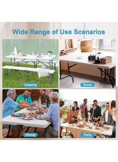 MOMENT [1.8M] Foldable Lightweight Trestle Outdoor Camping Tables, Heavy Duty Plastic Outdoor Picnic Table, Folding Trestle Table For Bbq Party, Folds In Half With Carry Handle, White [180×75×75Cm]  - Image 3