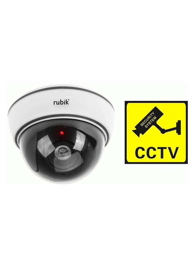 Rubik Dummy CCTV Camera with Flashing LED Light Fake Surveillance Camera Security Indoor Dome Camera with LED Light (1 pc, White)  - Image 1