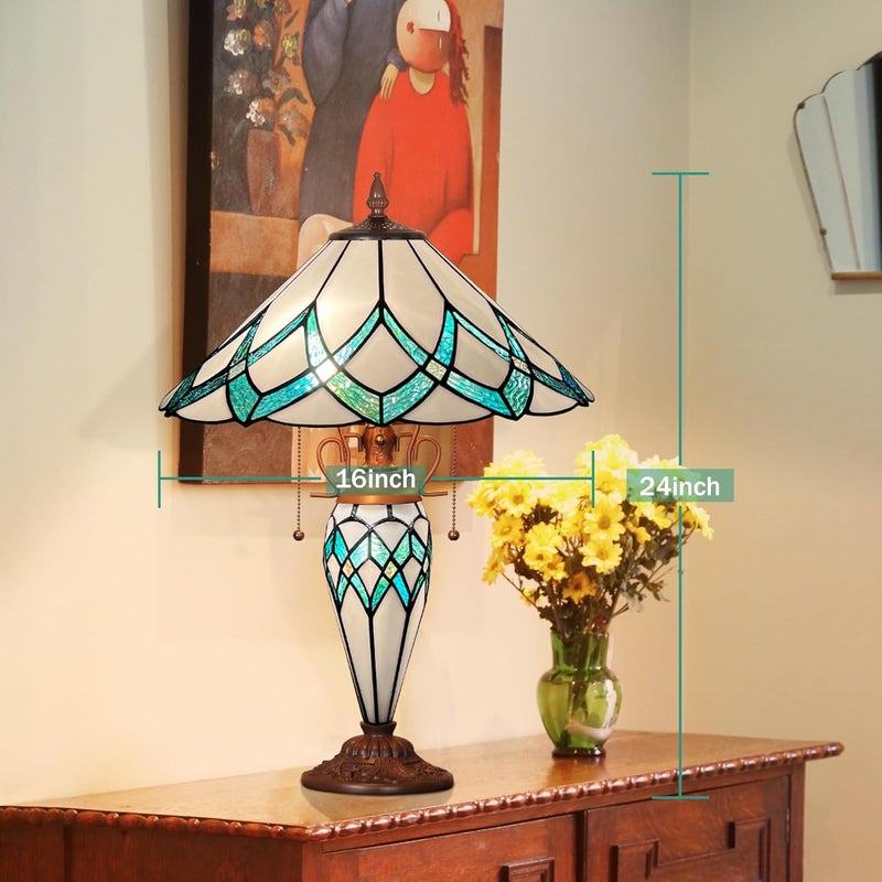 Artzone ARTZONE Tiffany Table Lamp with Nightlight 2LightsW16xH24 Tiffany Table Lights Antique Stained Glass Bedside Table Lamp for BedsideDesk ReadingLiving RoomHome OfficeBedroom  - Image 2