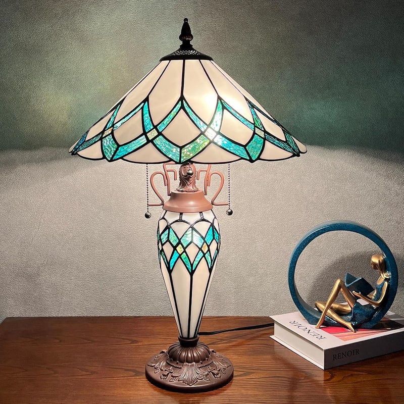 Artzone ARTZONE Tiffany Table Lamp with Nightlight 2LightsW16xH24 Tiffany Table Lights Antique Stained Glass Bedside Table Lamp for BedsideDesk ReadingLiving RoomHome OfficeBedroom  - Image 1