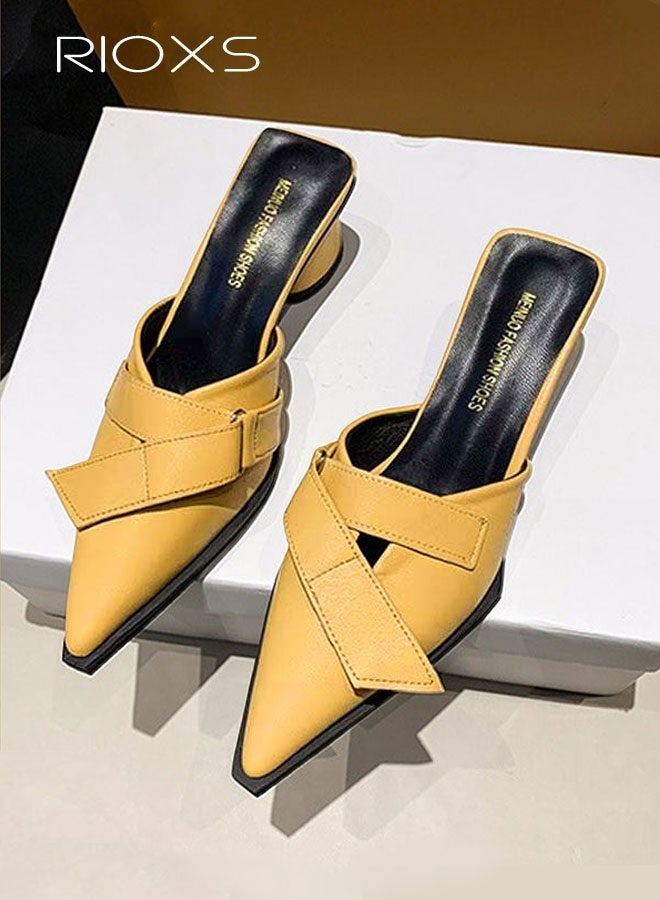 ريوكس نعال نسائية، صندل بدون ظهر، نعال غير رسمية منخفضة الكعب للنساء، أحذية كعب مكتنزة للعمل والحفلة، انزلاقات مريحة على أحذية درسية للبول - Image 5