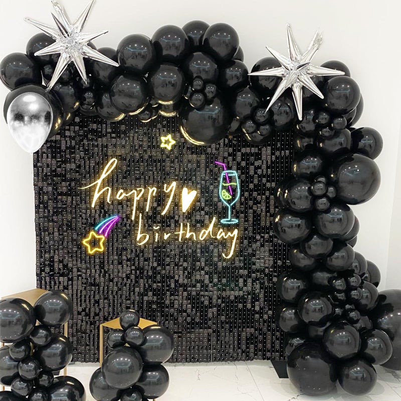 Cherocito 4FT x 6FT Black Shimmer Wall Backdrop,Shiny Sequins,24PCS Sequins Backdrop Decoration Panels, Glitter Bling Photo Background Decorations for Birthday Party Wedding Engagement Anniversary Graduation - Image 1