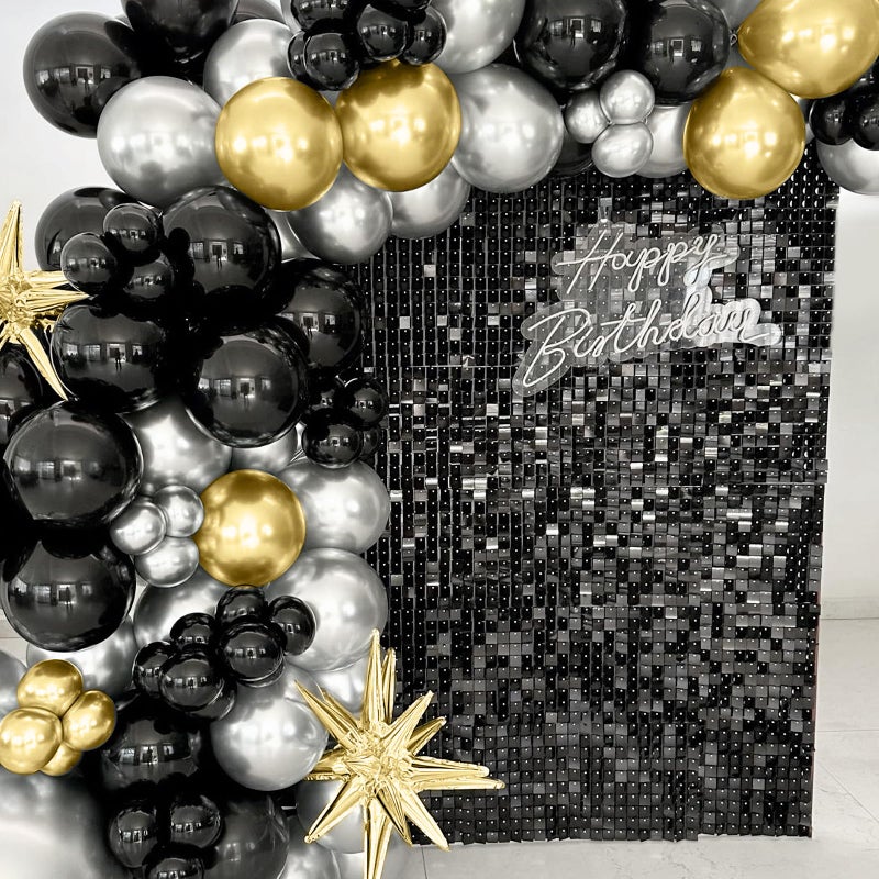 Cherocito 4FT x 6FT Black Shimmer Wall Backdrop,Shiny Sequins,24PCS Sequins Backdrop Decoration Panels, Glitter Bling Photo Background Decorations for Birthday Party Wedding Engagement Anniversary Graduation - Image 4