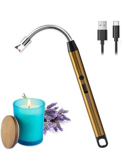 Happy Home Electric Lighter, USB C Rechargeable Lighter with Safety Switch, Long Windproof Flameless Electronic Lighter for Candle, Grill, Gas Stove, Kitchen, Camping-Golden  - Image 1