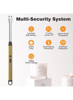Happy Home Electric Lighter, USB C Rechargeable Lighter with Safety Switch, Long Windproof Flameless Electronic Lighter for Candle, Grill, Gas Stove, Kitchen, Camping-Golden  - Image 5