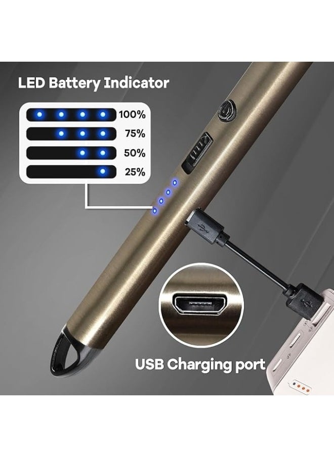 هابي هوم ولاعة كهربائية، ولاعة قابلة لإعادة الشحن بمنفذ USB C مع مفتاح أمان، ولاعة إلكترونية طويلة مقاومة للرياح بدون لهب للشموع والشواية وموقد الغاز والمطبخ والتخييم-ذهبى  - Image 4