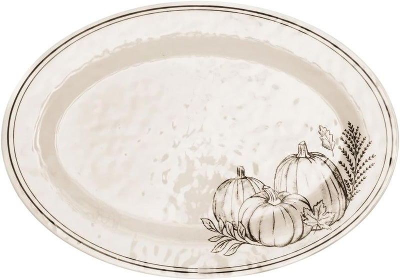 Amscan White and Black Melamine Textured Oval Platter  17 x 24 1 Piece  Durable Serveware Perfect for Thanksgiving and Any Occasion - Image 1