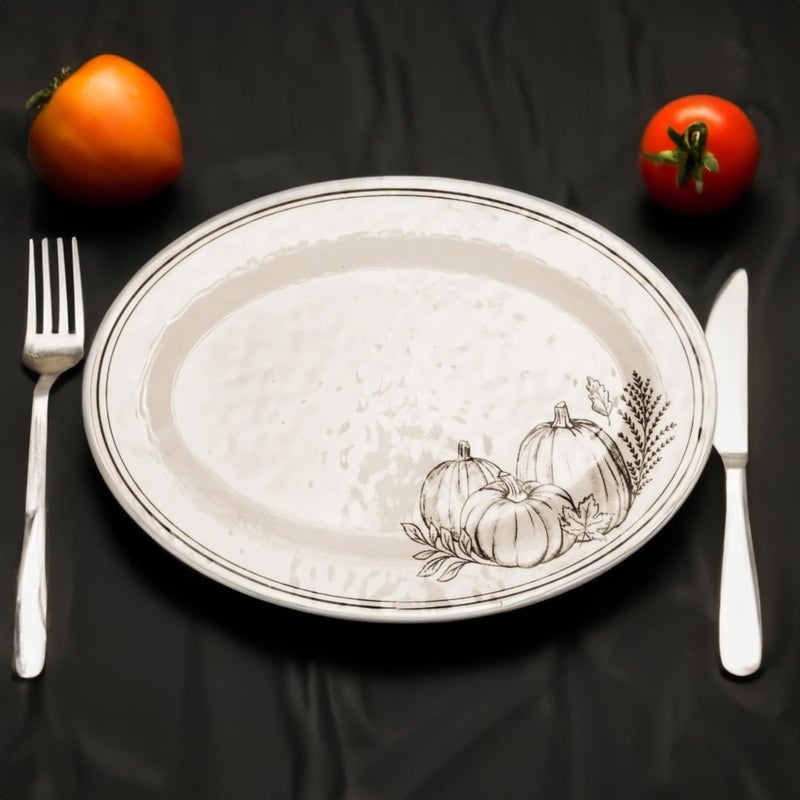 Amscan White and Black Melamine Textured Oval Platter  17 x 24 1 Piece  Durable Serveware Perfect for Thanksgiving and Any Occasion - Image 3