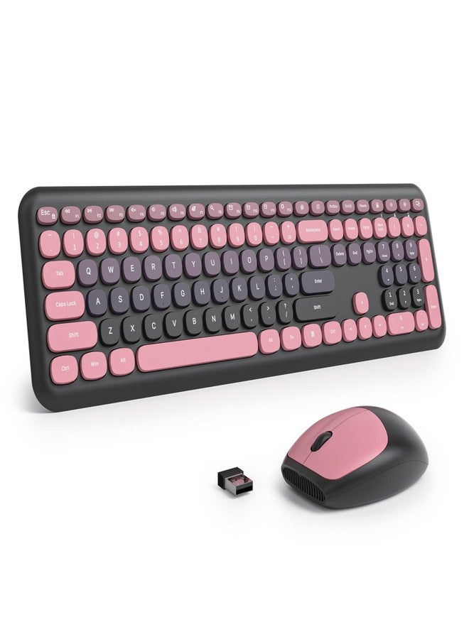 surmen Brown Quiet Keyboard and Mouse Wireless, Full-Size Retro Typewriter Keyboard Wireless Cute Colorful Keyboard with Low-Noise 2.4GHz for Home and Office（Coffee - Image 1