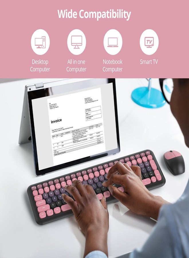 surmen Brown Quiet Keyboard and Mouse Wireless, Full-Size Retro Typewriter Keyboard Wireless Cute Colorful Keyboard with Low-Noise 2.4GHz for Home and Office（Coffee - Image 5