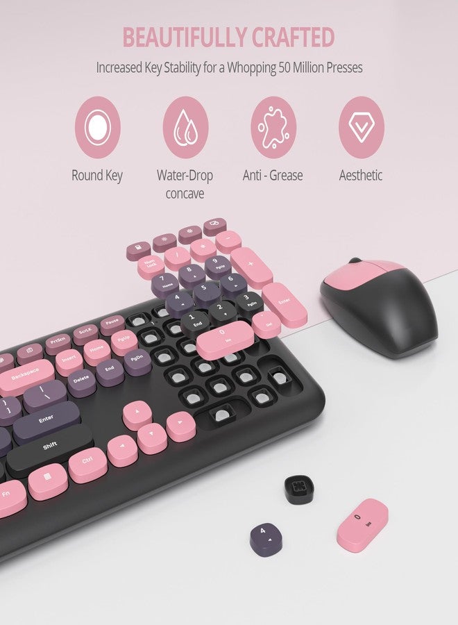 surmen Brown Quiet Keyboard and Mouse Wireless, Full-Size Retro Typewriter Keyboard Wireless Cute Colorful Keyboard with Low-Noise 2.4GHz for Home and Office（Coffee - Image 3