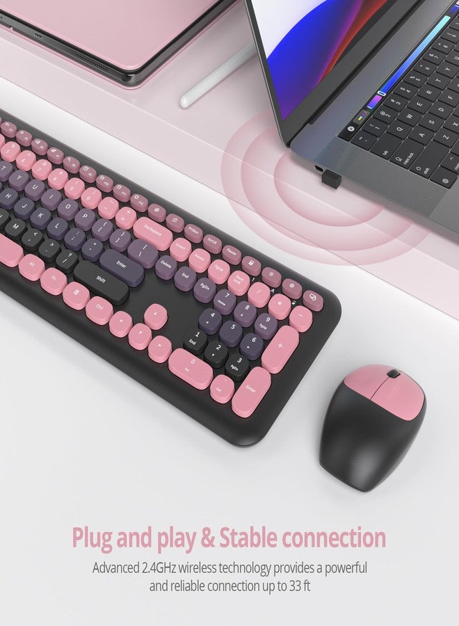 surmen Brown Quiet Keyboard and Mouse Wireless, Full-Size Retro Typewriter Keyboard Wireless Cute Colorful Keyboard with Low-Noise 2.4GHz for Home and Office（Coffee - Image 2