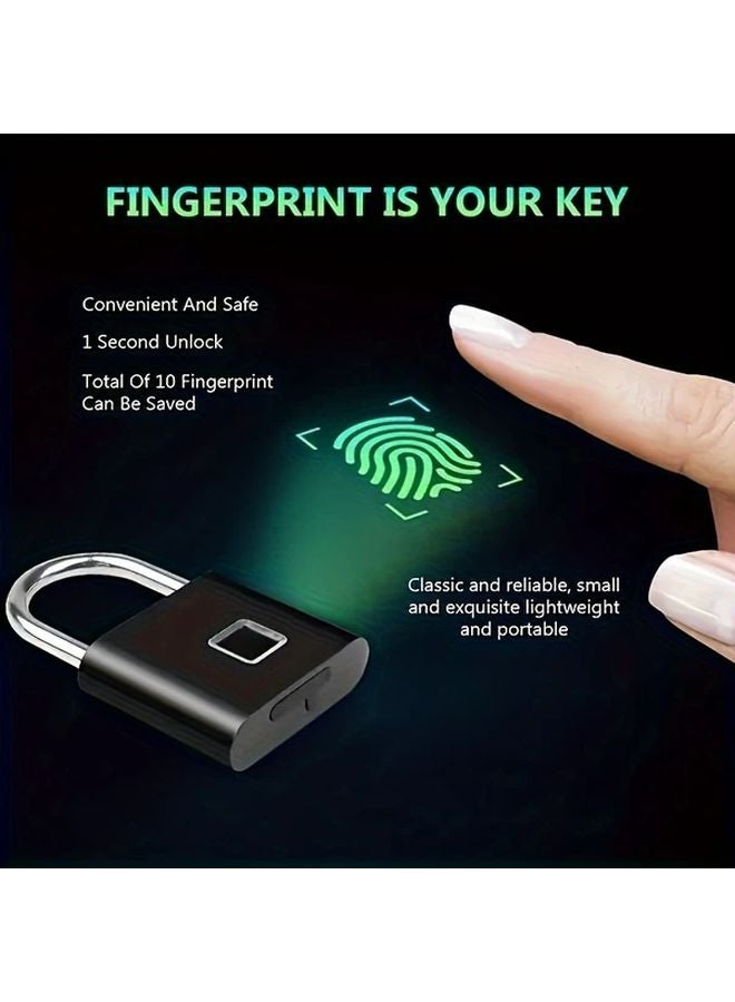 قفل محمول ذكي فضي ببصمة الإصبع، قفل مقاوم للسرقة بدون مفتاح مع شحن عبر USB للأمتعة - Image 5