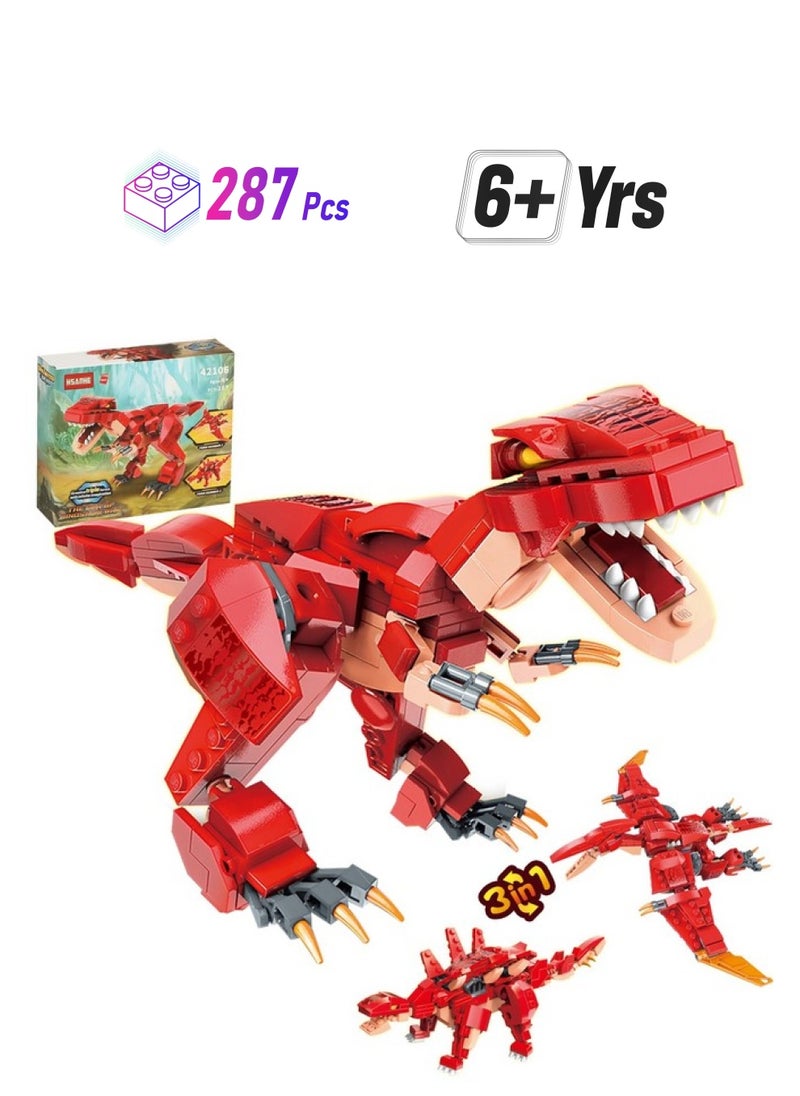 HSANHE HSANHE STEM 3 in1 Dinosaurs Building Kits 287PCS, Toys for Kids Age 6-10 Year Old, Educational Building Sets Best Gifts for Boy 6-10 (Red)  - Image 1