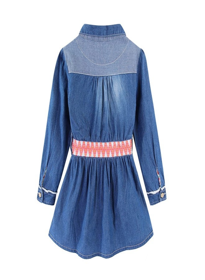 Mud Kingdom Baby Girls Denim Dress Long Sleeve Button Down Cinch Waist Casual Light Blue 18-24 Months - Image 2