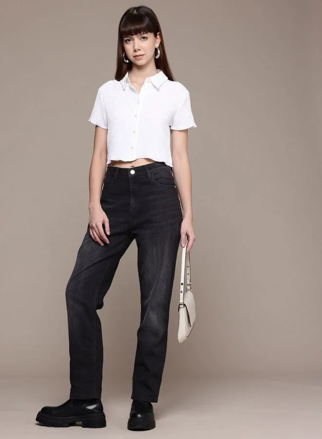 Freehand  Women Straight Fit Solid Mid Rise Jeans  | Best Price UAE