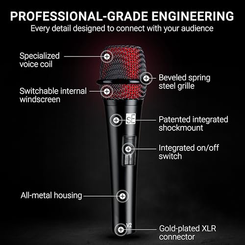 SE ELECTRONICS V2 Switch Professional Supercardioid Dynamic Microphone with On/Off Switch for Speech, Singers, and Performers Intended for Live Stage and Studio Recordings with 3 Years Warranty. - Image 5